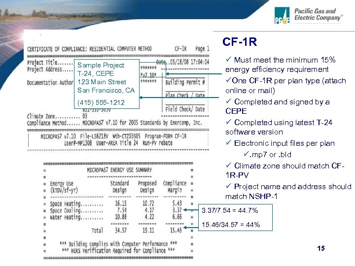 CF-1 R Sample Project T-24, CEPE 123 Main Street San Francisco, CA (415) 555