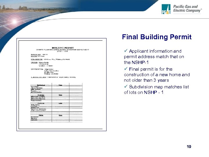 Final Building Permit ü Applicant information and permit address match that on the NSHP-1