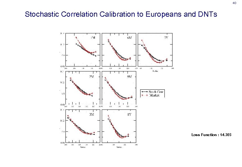 40 Stochastic Correlation Calibration to Europeans and DNTs Loss Function : 14. 303 