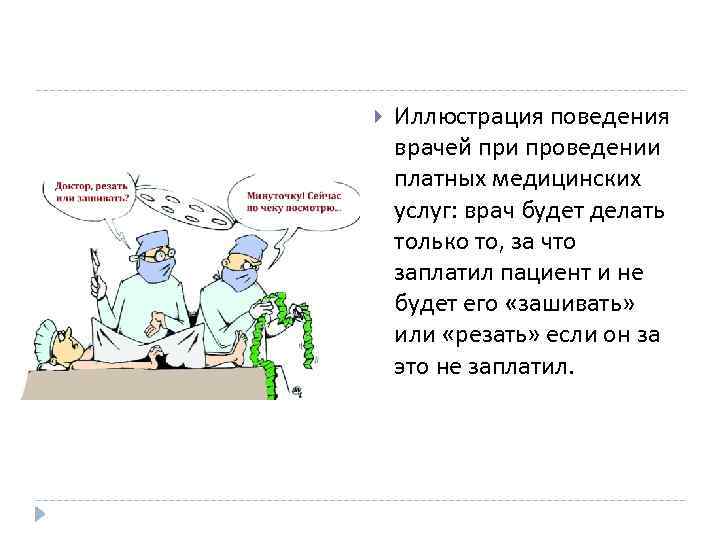  Иллюстрация поведения врачей при проведении платных медицинских услуг: врач будет делать только то,