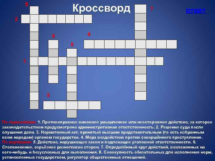 Кроссворд по обществознанию 7