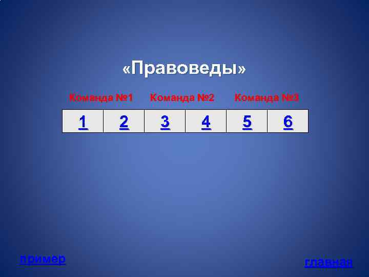  «Правоведы» Команда № 1 1 пример 2 Команда № 2 3 4 Команда