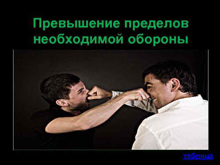 Превышение пределов необходимой обороны таблица 