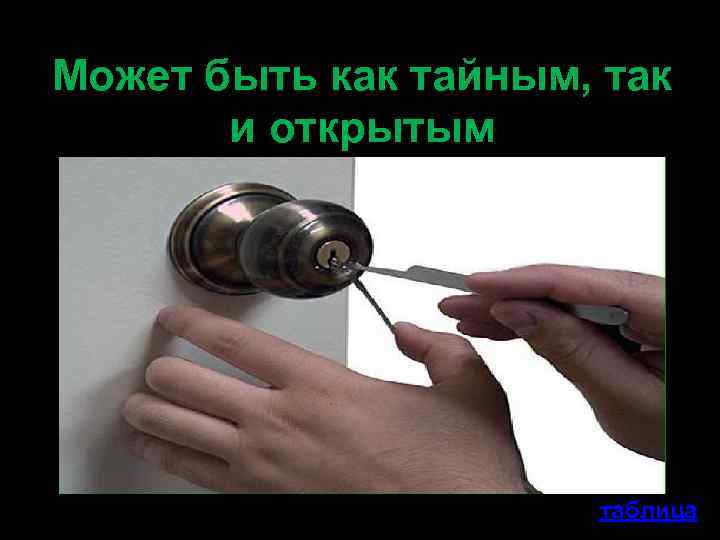 Может быть как тайным, так и открытым таблица 