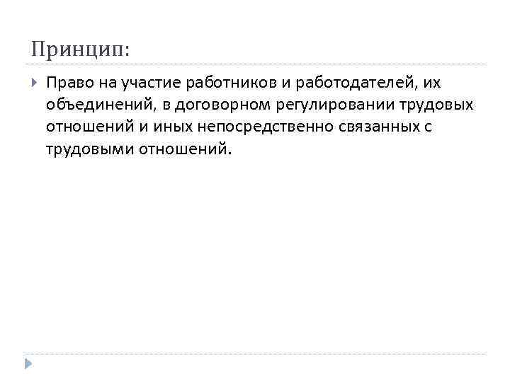 Принцип: Право на участие работников и работодателей, их объединений, в договорном регулировании трудовых отношений