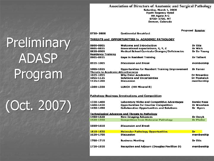 Preliminary ADASP Program (Oct. 2007) 