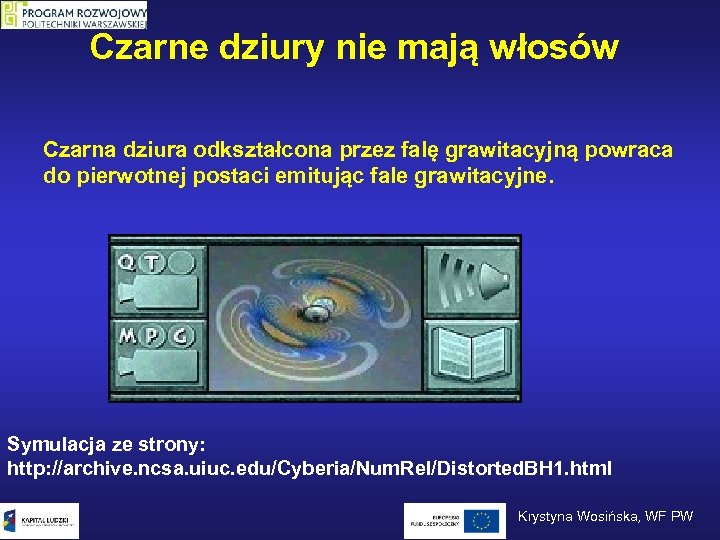 Czarne dziury nie mają włosów Czarna dziura odkształcona przez falę grawitacyjną powraca do pierwotnej