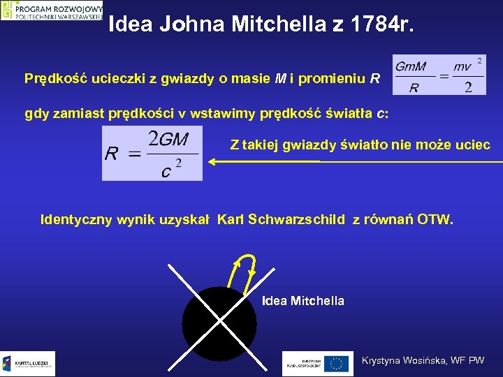 Idea Johna Mitchella z 1784 r. Prędkość ucieczki z gwiazdy o masie M i