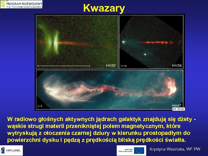 Kwazary W radiowo głośnych aktywnych jądrach galaktyk znajdują się dżety - wąskie strugi materii