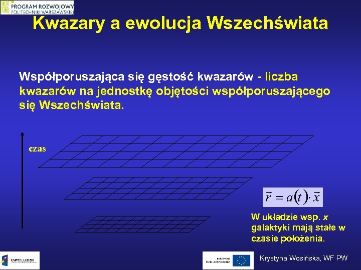 Kwazary a ewolucja Wszechświata Współporuszająca się gęstość kwazarów - liczba kwazarów na jednostkę objętości