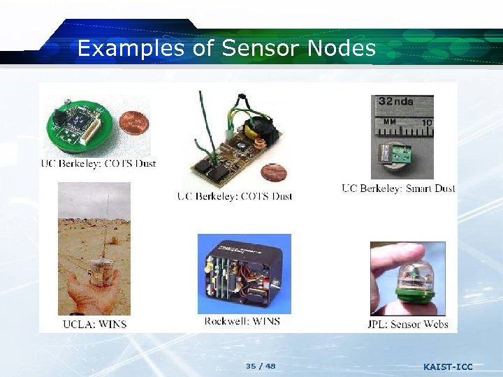 Examples of Sensor Nodes 35 / 48 KAIST-ICC 