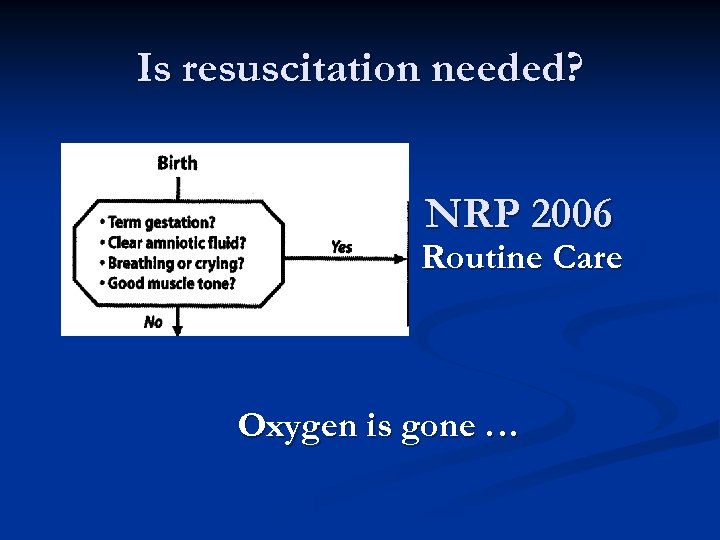 Is resuscitation needed? NRP 2006 Routine Care Oxygen is gone … 