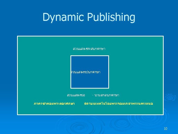 Dynamic Publishing สวนแสดงรหสนกศกษา สวนแสดงรปนกศกษา สวนแสดงชอ ภาควชาคอมพวเตอรศกษา - นามสกลนกศกษา สถาบนเทคโนโลยพระจอมเกลาพระนครเหนอ 10 