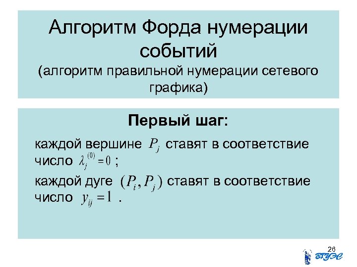 Алгоритм Форда нумерации событий (алгоритм правильной нумерации сетевого графика) Первый шаг: каждой вершине число