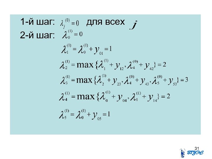 1 -й шаг: 2 -й шаг: для всех 31 