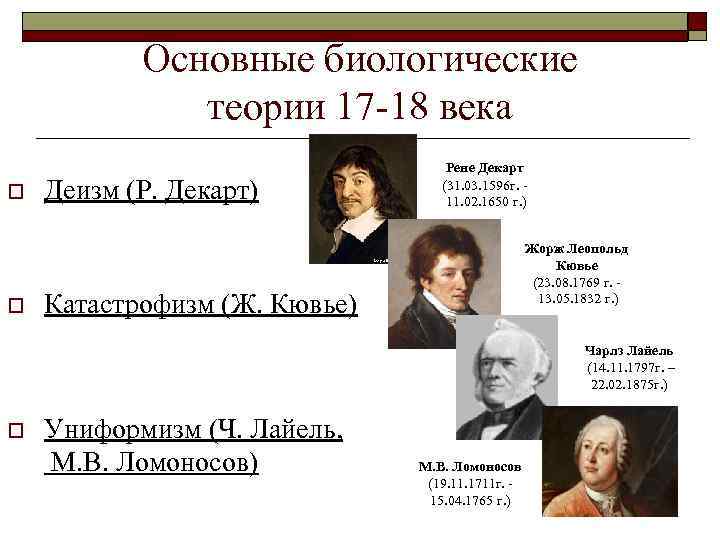 Основные биологические теории 17 -18 века o o Деизм (Р. Декарт) Рене Декарт (31.