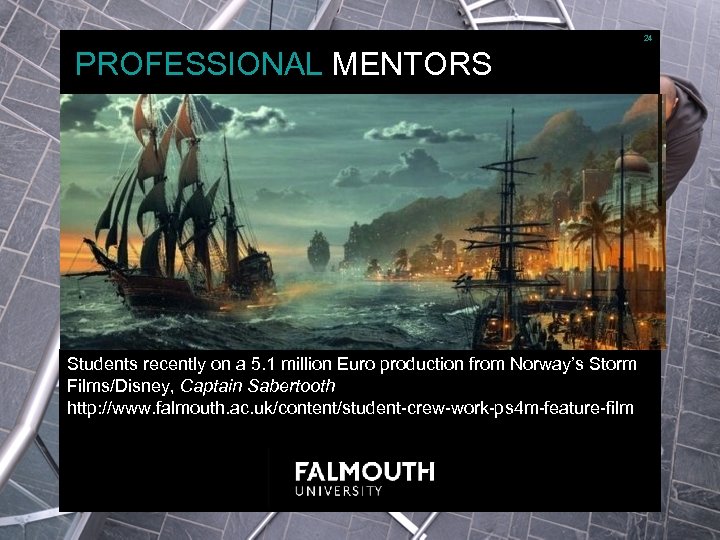 24 PROFESSIONAL MENTORS Students recently on a 5. 1 million Euro production from Norway’s