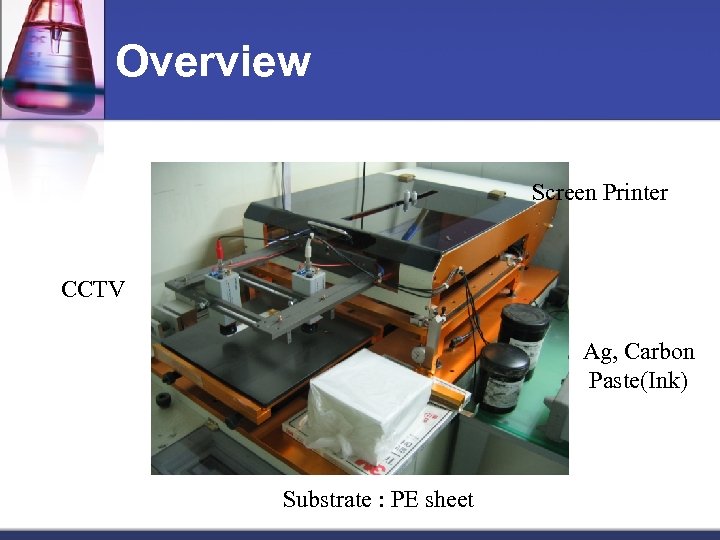 Overview Screen Printer CCTV Ag, Carbon Paste(Ink) Substrate : PE sheet 