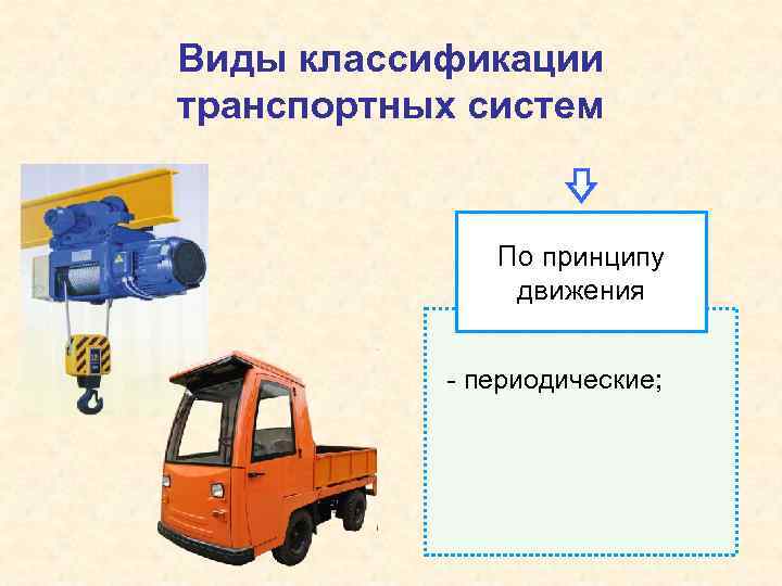 Виды классификации транспортных систем По принципу движения - периодические; 