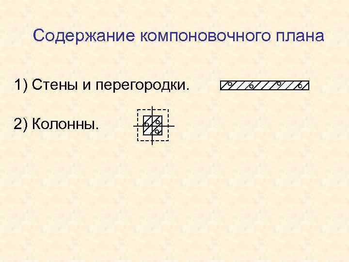 Содержание компоновочного плана 1) Стены и перегородки. 2) Колонны. 