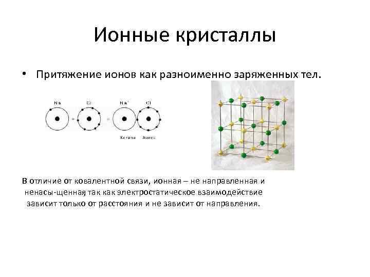 Притяжение ионов. Электростатическое Притяжение ионов. Ковалентная связь в кристаллах. Ионная связь в кристаллах. Химическая связь в кристаллах.