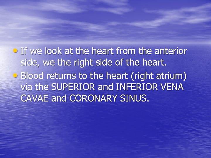  • If we look at the heart from the anterior side, we the
