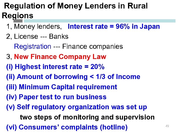  Regulation of Money Lenders in Rural Regions 1, Money lenders, Interest rate =