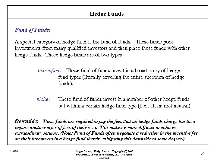 Hedge Funds Fund of Funds: A special category of hedge fund is the fund