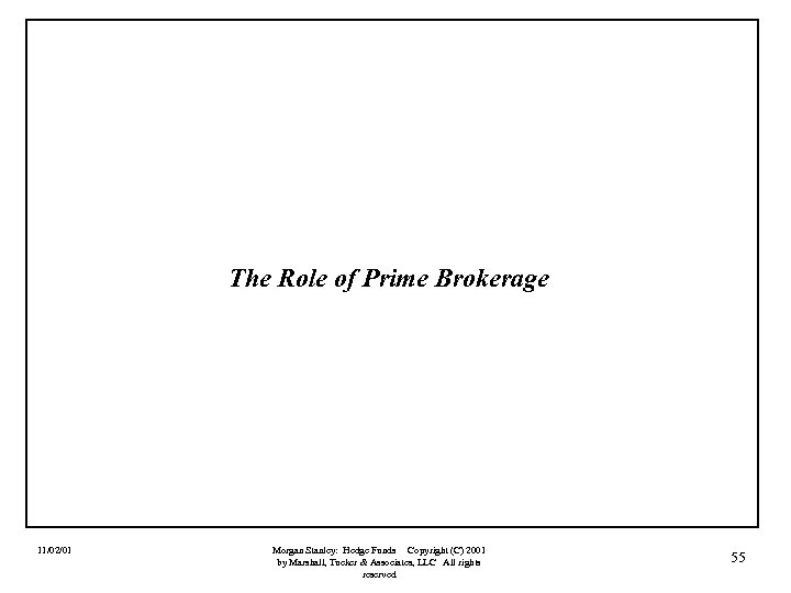The Role of Prime Brokerage 11/02/01 Morgan Stanley: Hedge Funds Copyright (C) 2001 by