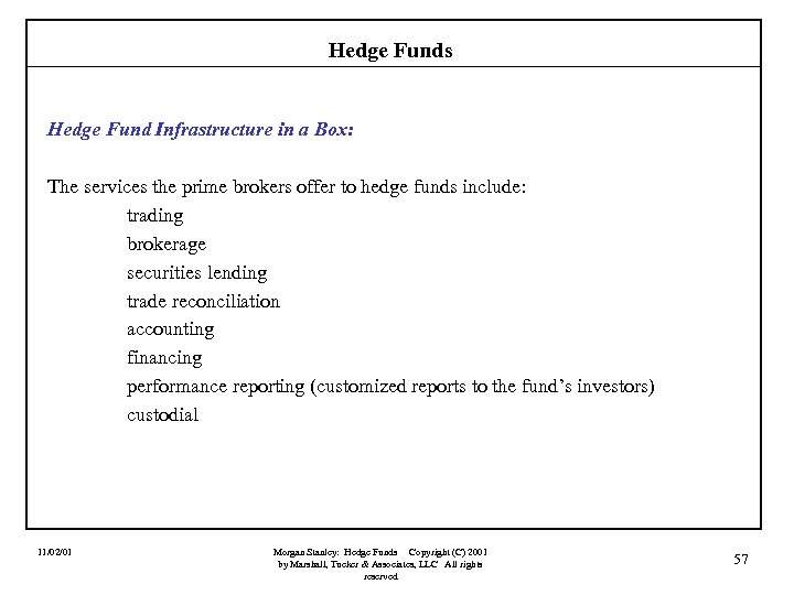 Hedge Funds Hedge Fund Infrastructure in a Box: The services the prime brokers offer