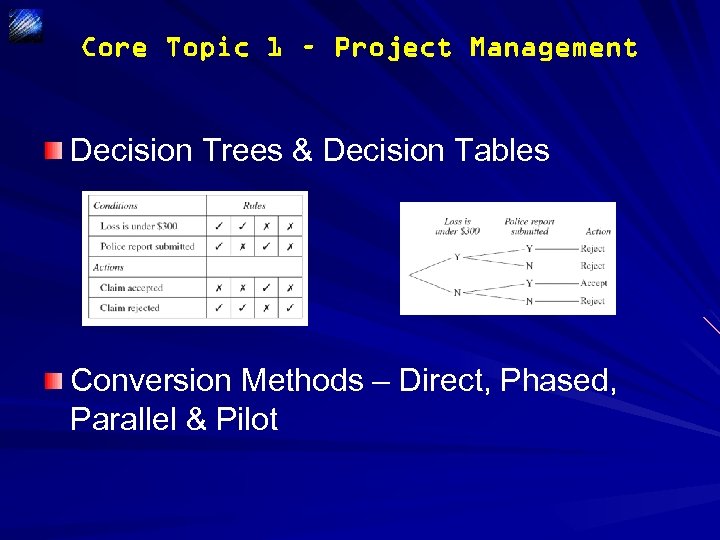 Core Topic 1 – Project Management Decision Trees & Decision Tables Conversion Methods –