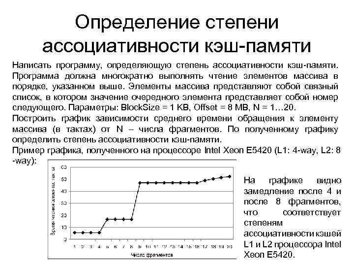 Определение степени ассоциативности кэш-памяти Написать программу, определяющую степень ассоциативности кэш-памяти. Программа должна многократно выполнять