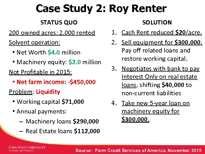 Case Study 2: Roy Renter STATUS QUO 200 owned acres; 2, 000 rented Solvent
