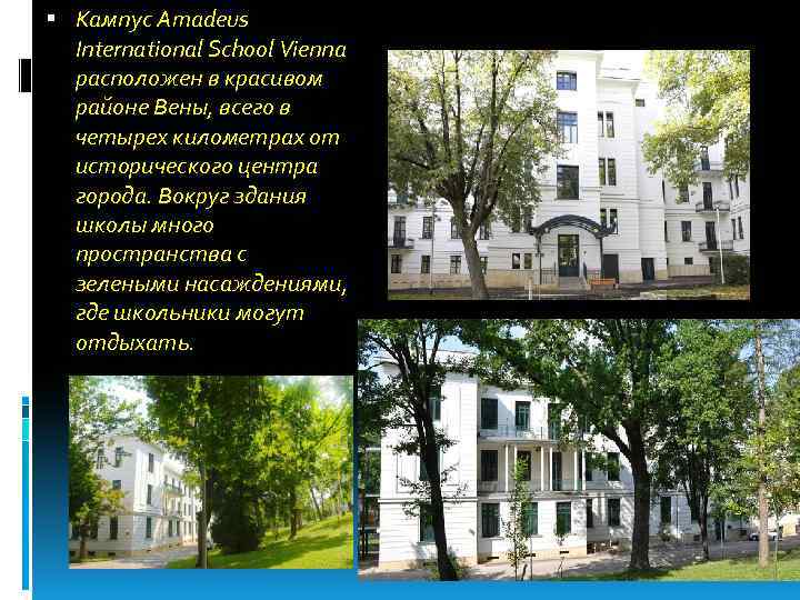  Кампус Amadeus International School Vienna расположен в красивом районе Вены, всего в четырех