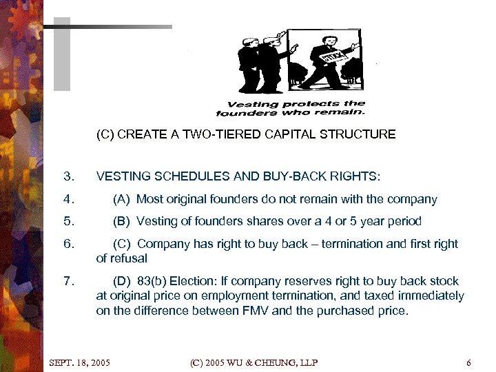  (C) CREATE A TWO-TIERED CAPITAL STRUCTURE 3. VESTING SCHEDULES AND BUY-BACK RIGHTS: 4.