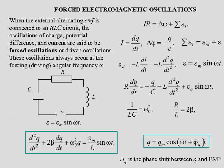 FORCED ELECTROMAGNETIC OSCILLATIONS When the external alternating emf is connected to an RLC circuit,