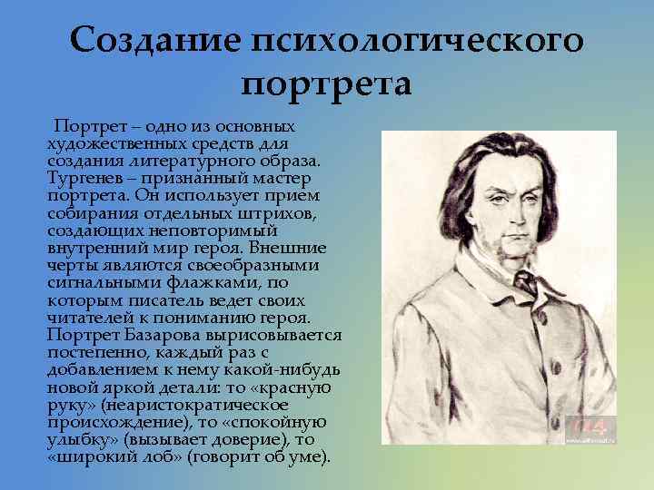 Что выделил автор в портрете базарова