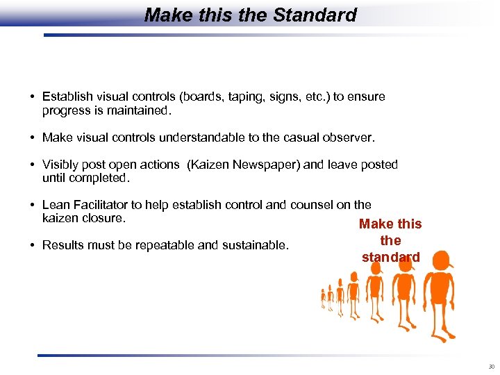 Make this the Standard • Establish visual controls (boards, taping, signs, etc. ) to