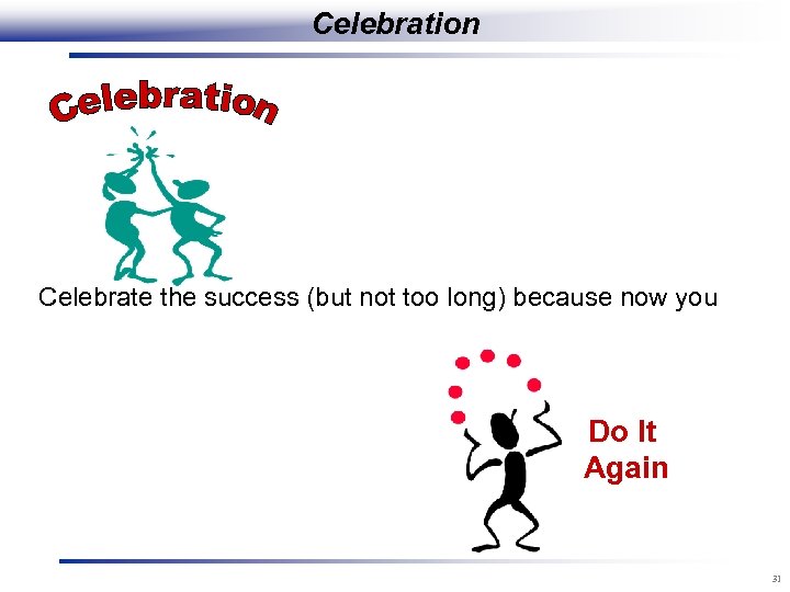 Celebration Celebrate the success (but not too long) because now you Do It Again