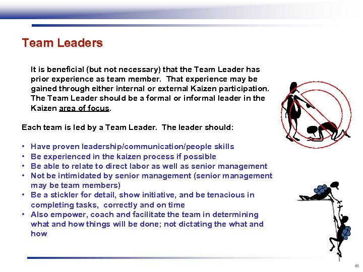 Team Leaders It is beneficial (but not necessary) that the Team Leader has prior