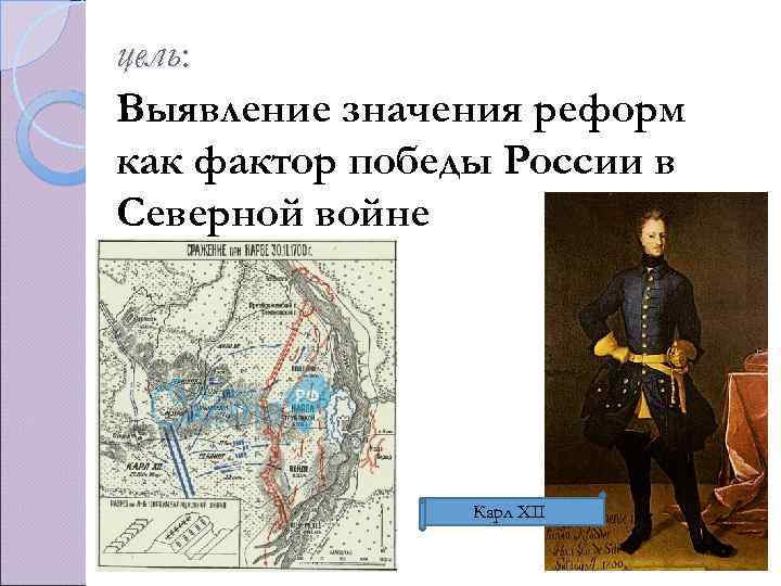 цель: Выявление значения реформ как фактор победы России в Северной войне Карл XII 