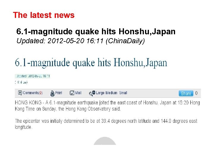 The latest news 6. 1 -magnitude quake hits Honshu, Japan Updated: 2012 -05 -20
