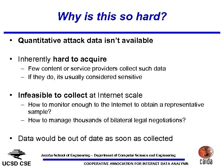 Why is this so hard? • Quantitative attack data isn’t available • Inherently hard