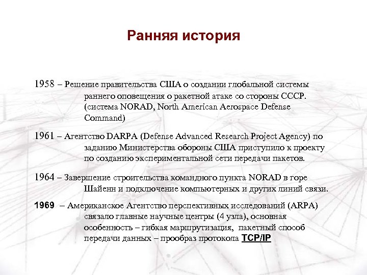 Ранняя история 1958 – Решение правительства США о создании глобальной системы раннего оповещения о