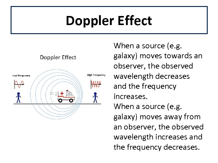 Doppler Effect When a source (e. g. galaxy) moves towards an observer, the observed