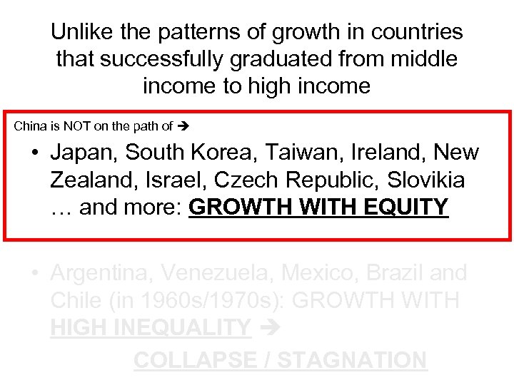 Unlike the patterns of growth in countries that successfully graduated from middle income to