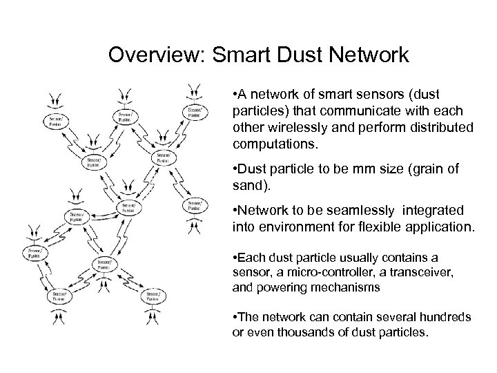 Overview: Smart Dust Network • A network of smart sensors (dust particles) that communicate