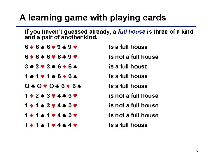 A learning game with playing cards If you haven’t guessed already, a full house
