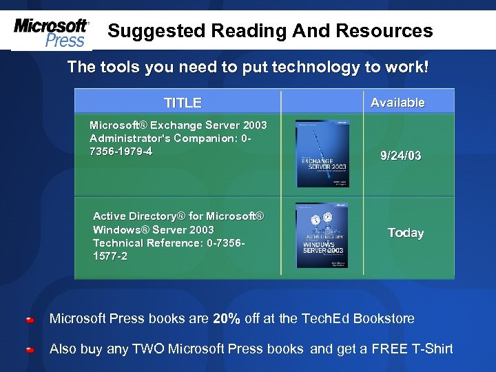 Suggested Reading And Resources The tools you need to put technology to work! TITLE