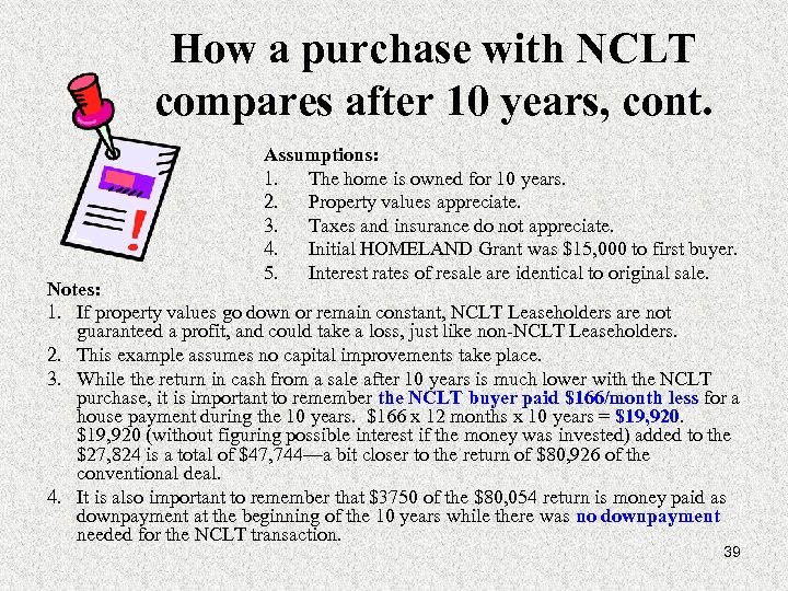 How a purchase with NCLT compares after 10 years, cont. Assumptions: 1. The home